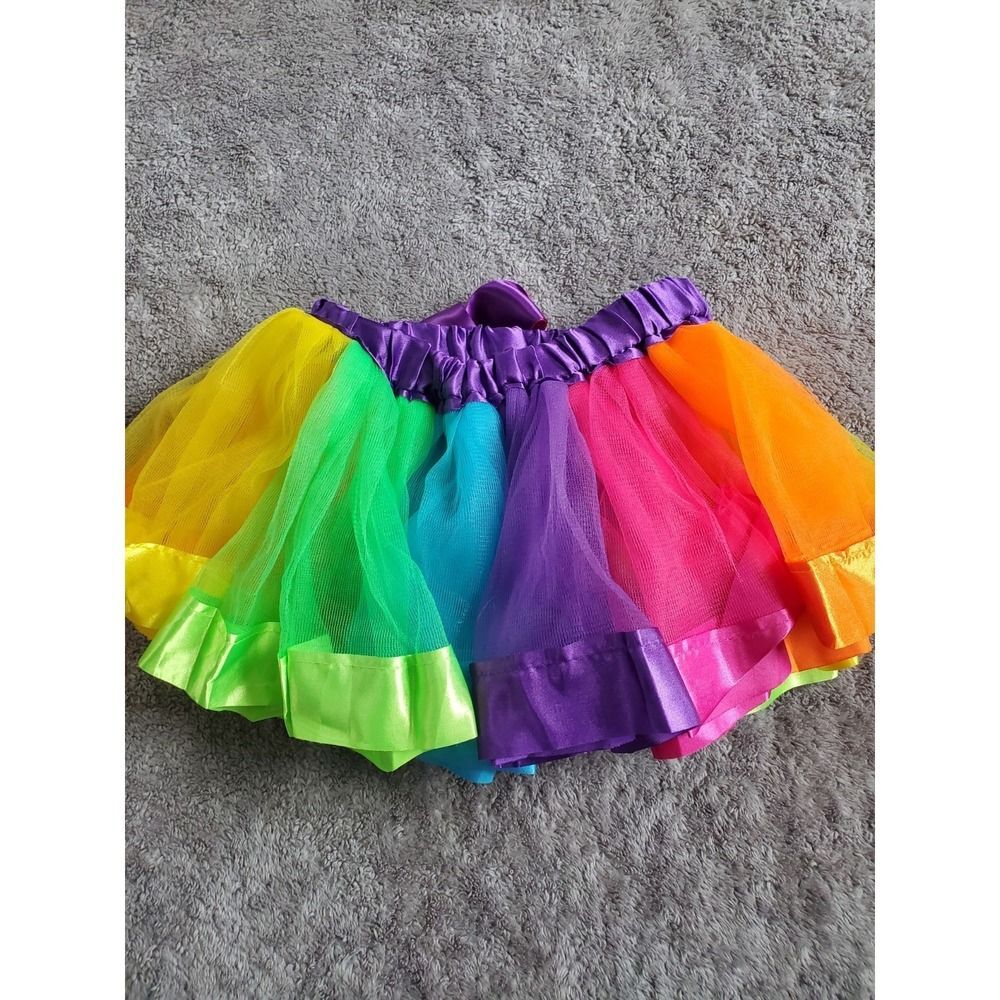 Colorful Rainbow Tulle Tutu Skirt | Satin Trim | Toddler/Girls Size 3-4T